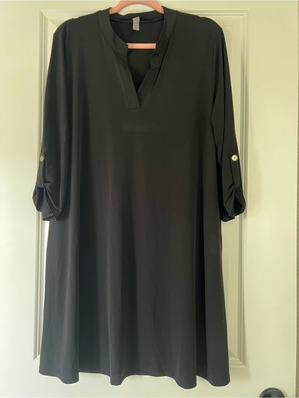 Honeyme Curvy Black Shift Dress with Roll-Tab Sleeves